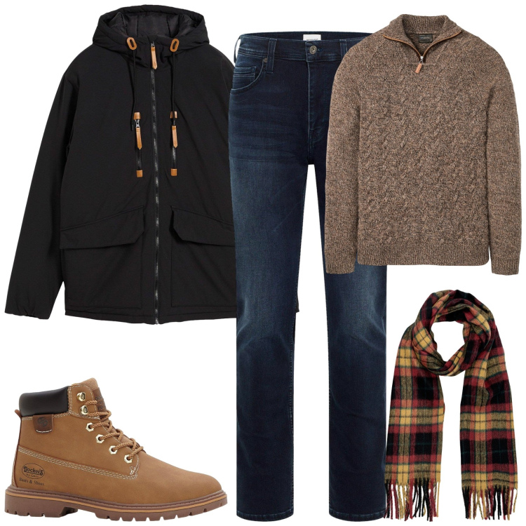 Outfit uomo - Freddino. Stile Casual per Tutti i giorni. Abbinamento con piumini, maglieria, jeans slim fit, stivali e stivaletti, sciarpe.