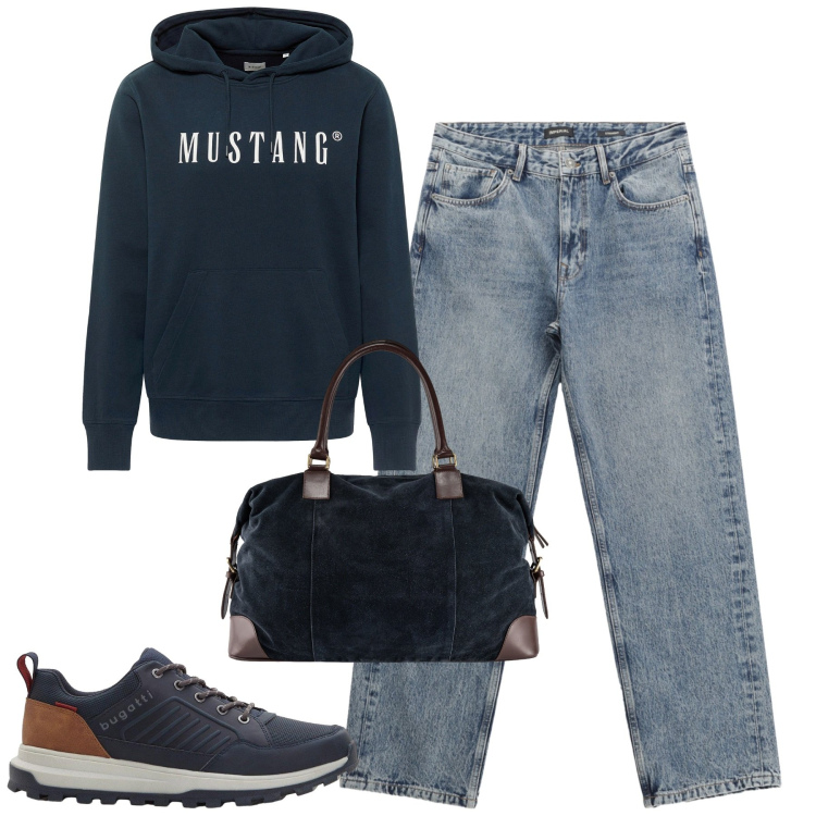 Outfit uomo - Total look #2263863. Stile Casual per Tutti i giorni. Abbinamento con sneakers, felpe con cappuccio, jeans dritti, borse sportive.