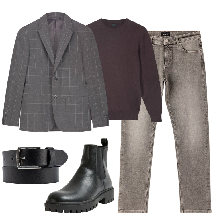 Outfit uomo - Jeans e giacca. Stile Urban per Tutti i giorni. Abbinamento con stivali e stivaletti, jeans, maglieria, giacche, cinture.