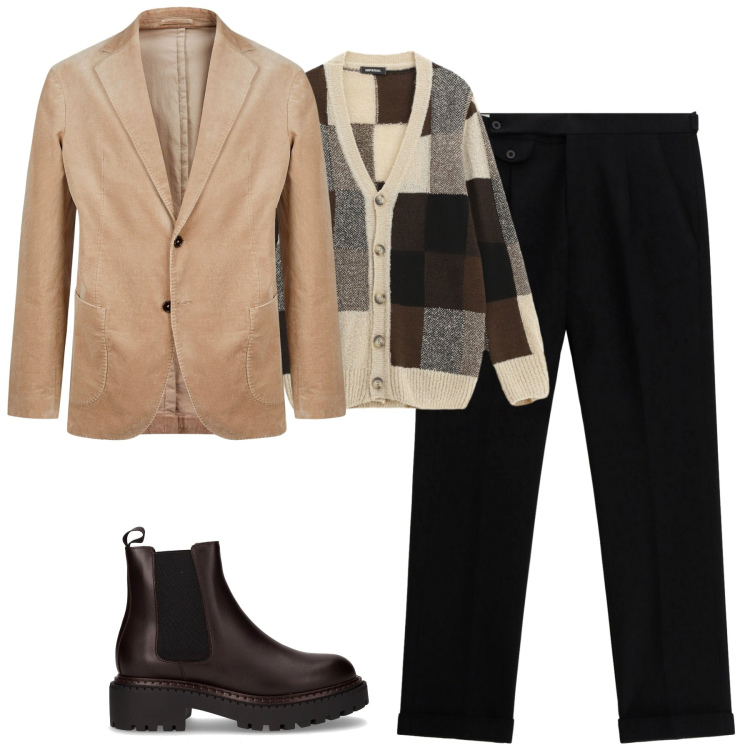 Outfit uomo - Total look #2263872. Stile Urban per Tutti i giorni. Abbinamento con cardigans, pantaloni, giacche, stivali e stivaletti.