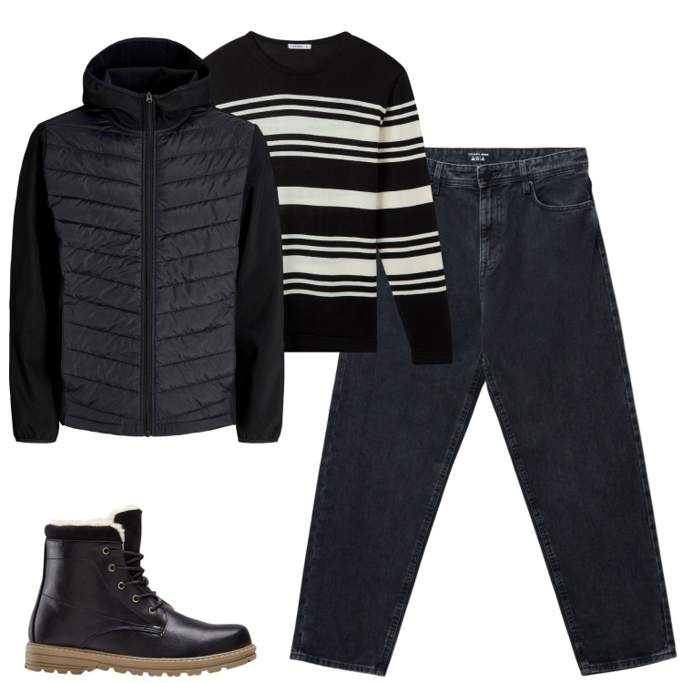 Outfit uomo - Total look #2263877. Stile Casual per Tutti i giorni. Abbinamento con stivali e stivaletti, giacche, maglieria, jeans.