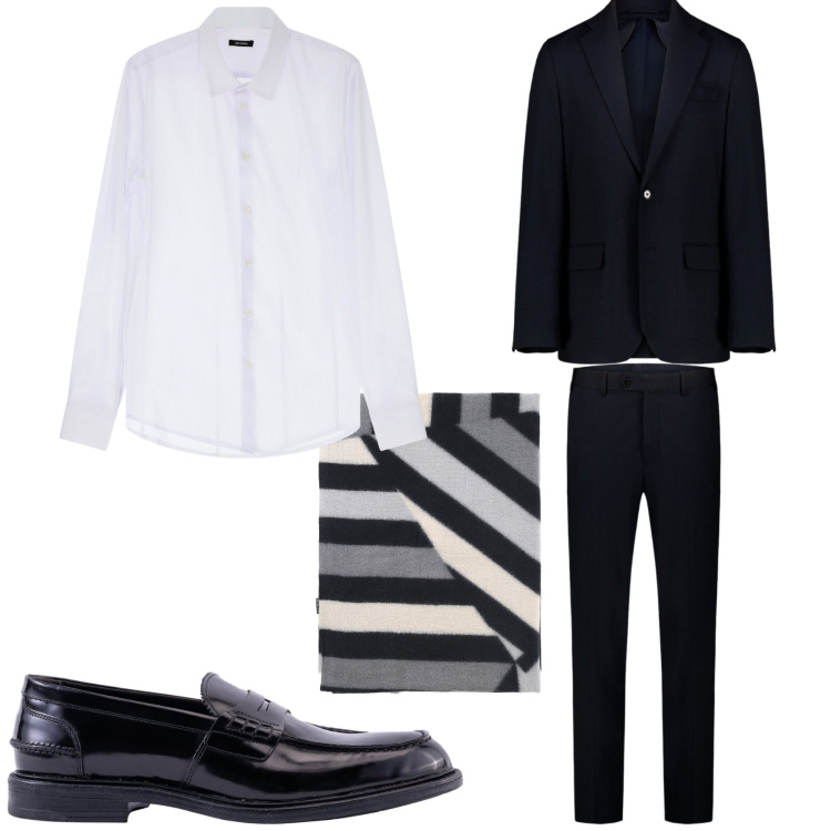 Outfit uomo - Elegante. Stile Business/Elegante per Cerimonia. Abbinamento con camicie, sciarpe, abiti, scarpe stringate.