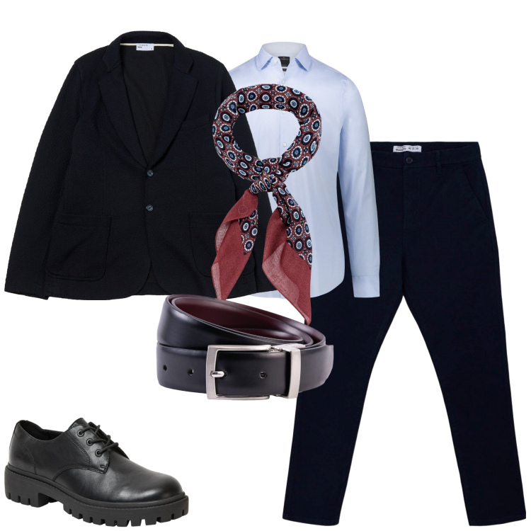 Outfit uomo - Ottobre. Stile Urban per Tutti i giorni. Abbinamento con scarpe stringate, giacche, pantaloni chino, camicie, cinture, sciarpe e foulard.