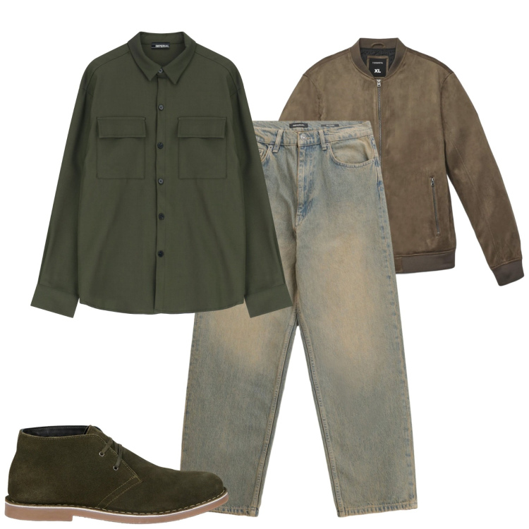 Outfit uomo - Total look #2263893. Stile Casual per Tutti i giorni. Abbinamento con giacche, jeans, camicie, stivali e stivaletti.