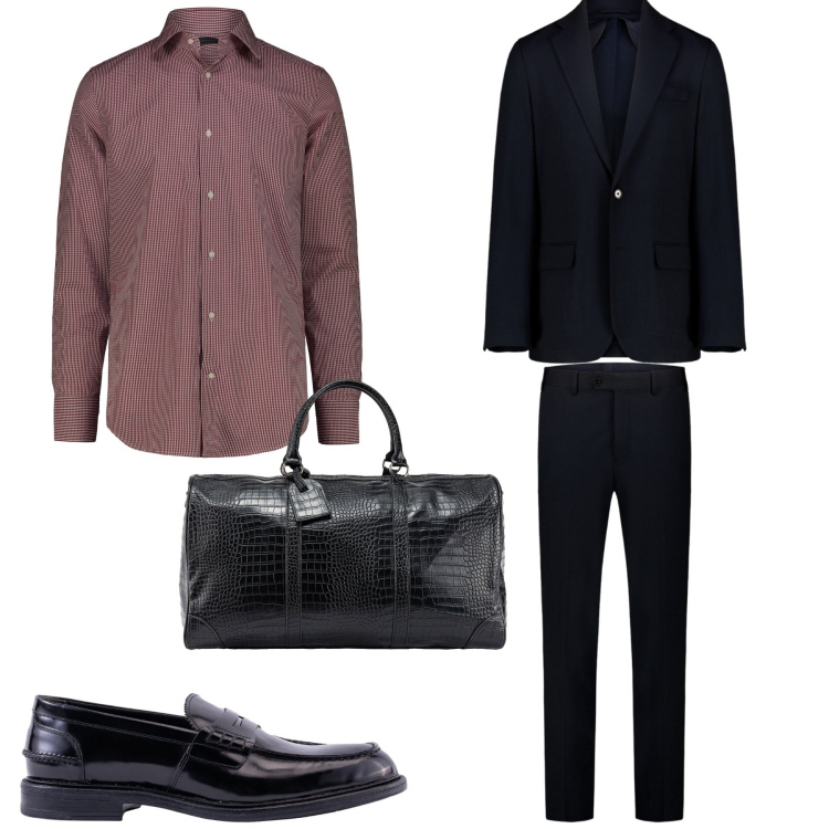 Outfit uomo - Man. Stile Business/Elegante per Tutti i giorni. Abbinamento con camicie, abiti, borse sportive, scarpe stringate.