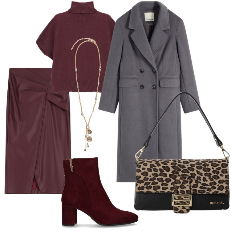 Outfit donna - Serate fuori. Stile Chic per Serata fuori. Abbinamento con cappotti, maglieria, borse a spalla, gonne longuette, ciondoli, stivaletti.