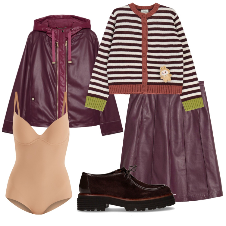 Outfit donna - Total look #2263927. Stile Casual chic per Tutti i giorni. Abbinamento con gonne, body, cardigans, mocassini, giacche.