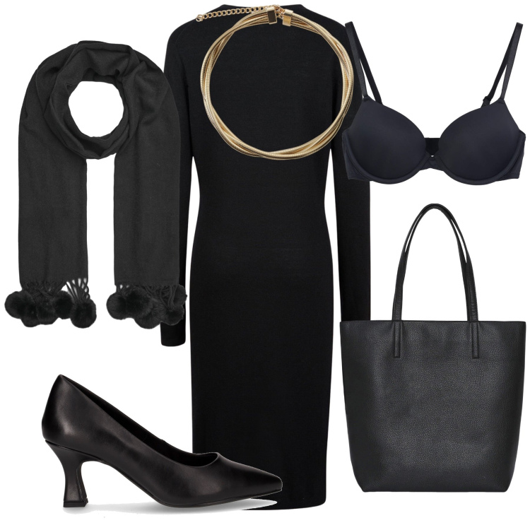 Outfit donna - Tutto in una collana. Stile Bon Ton per Ufficio. Abbinamento con borse tote, sciarpe, reggiseni, collane, décolleté, vestiti midi/longuette.