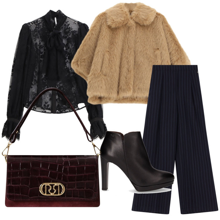 Outfit donna - Stivaletto stiletto. Stile Glamour per Serata fuori. Abbinamento con borse a mano, blazer, camicie, pantaloni a palazzo, stivaletti.