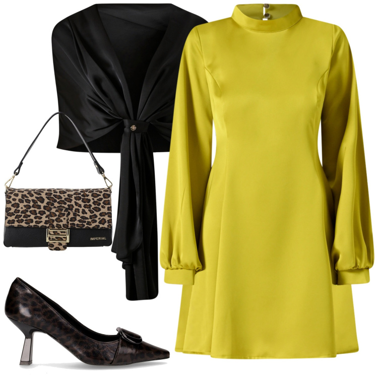 Outfit donna - Serata fuori. Stile Chic per Serata fuori. Abbinamento con vestiti corti, scialli, borse a spalla, décolleté.