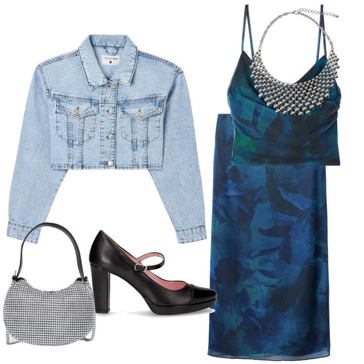 Outfit donna - Party girl. Stile Romantica per Serata fuori. Abbinamento con canottiere, blazer, borse a spalla, gonne lunghe, collane, décolleté.