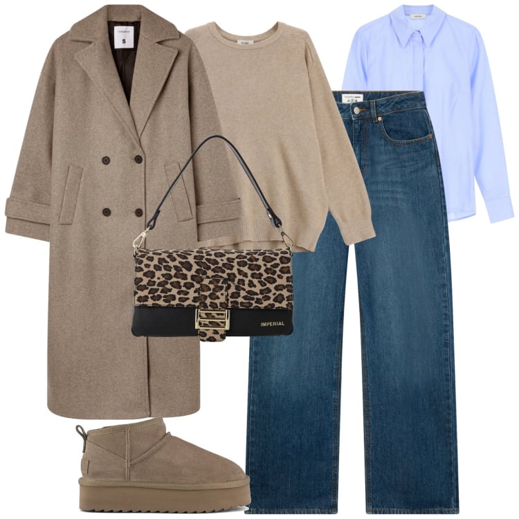 Outfit donna - Università. Stile Casual chic per Scuola/Università. Abbinamento con cappotti, jeans, borse a spalla, pullovers, camicie, stivaletti.
