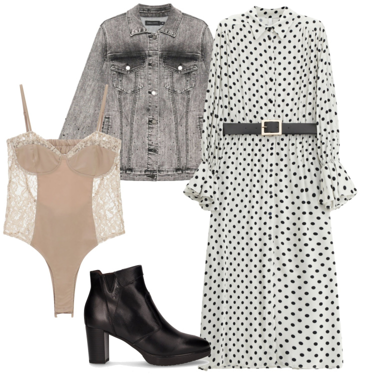 Outfit donna - Total look #2263973. Stile Chic per Tutti i giorni. Abbinamento con vestiti midi/longuette, body, blazer, stivaletti.