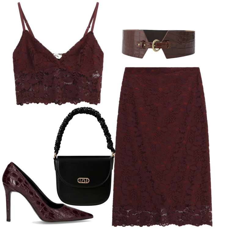 Outfit donna - Total look #2264000. Stile Sexy per Serata fuori. Abbinamento con borse a mano, cinture, gonne lunghe, top, décolleté.