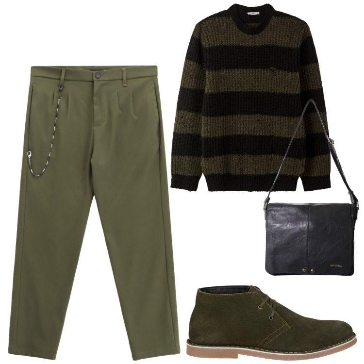 Outfit uomo - Total look #2264001. Stile Urban per Tutti i giorni. Abbinamento con maglieria, pantaloni, borse sportive, stivali e stivaletti.