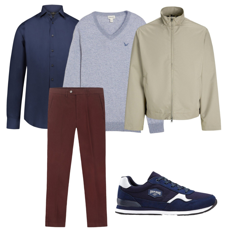 Outfit uomo - Total look #2264010. Stile Casual per Ufficio. Abbinamento con sneakers, giacche, maglieria, camicie, pantaloni chino.