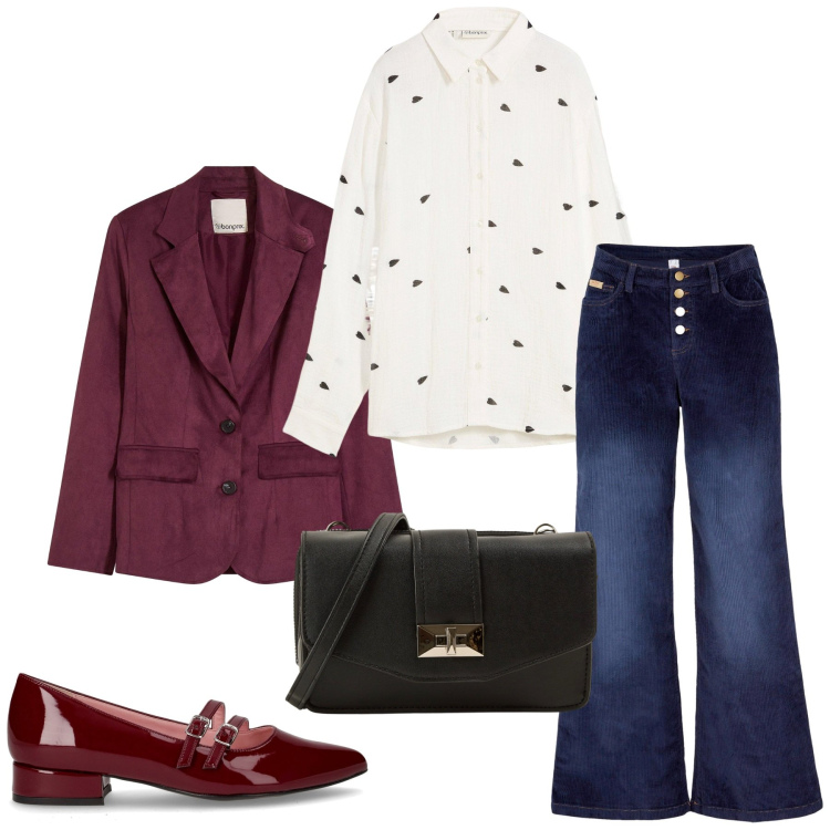 Outfit donna - Total look #2264054. Stile Glamour per Ufficio. Abbinamento con camicie, pantaloni, blazer, borse a tracolla, ballerine.