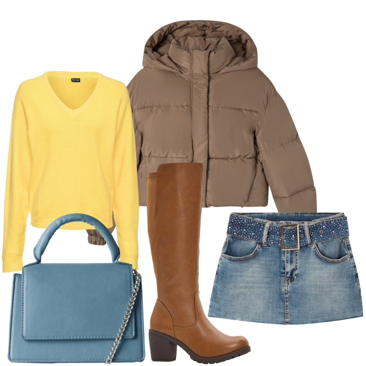 Outfit donna - Il giaccone giusto. Stile Minimal per Scuola/Università. Abbinamento con maglieria, stivali, minigonne, borse a tracolla, bomber.