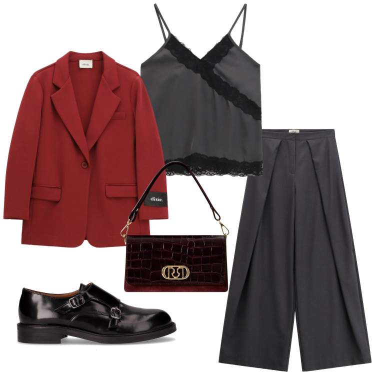 Outfit donna - Total look #2264070. Stile Minimal per Serata fuori. Abbinamento con blazer, top, pantaloni a palazzo, borse a mano, mocassini.