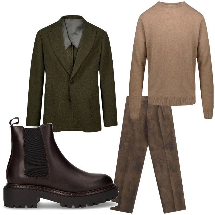 Outfit uomo - Colori d´ autunno. Stile Casual per Tutti i giorni. Abbinamento con pantaloni, maglieria, giacche, stivali e stivaletti.