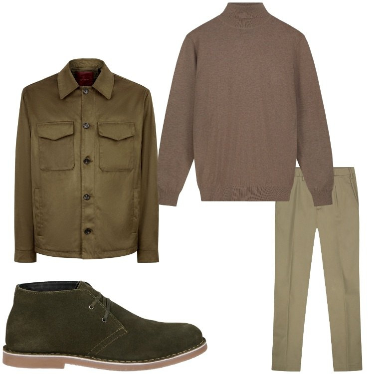 Outfit uomo - Salvia. Stile Casual per Tutti i giorni. Abbinamento con giacche, stivali e stivaletti, maglieria, pantaloni.