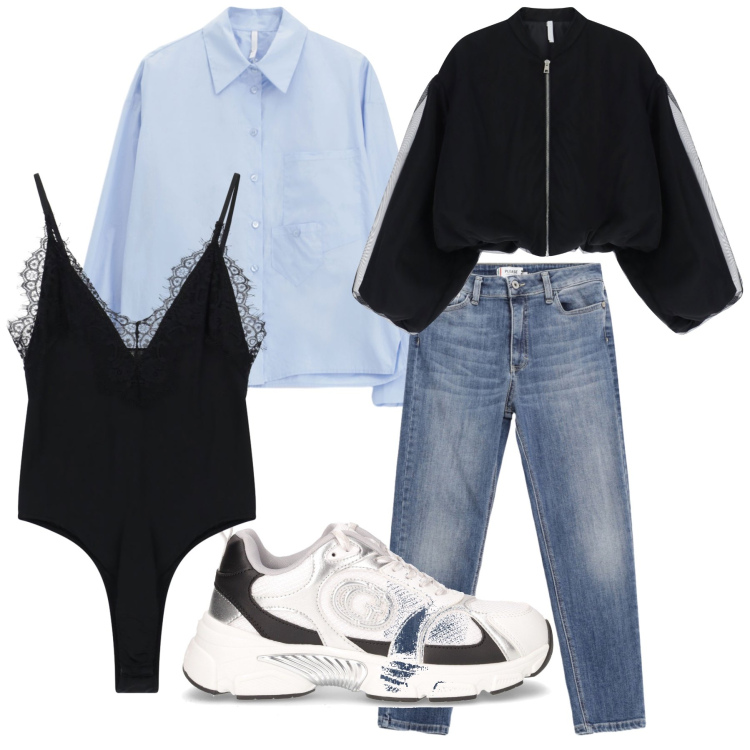Outfit donna - Basic al femminile. Stile Basic per Tutti i giorni. Abbinamento con jeans skinny, body, bomber, camicie, sneakers.