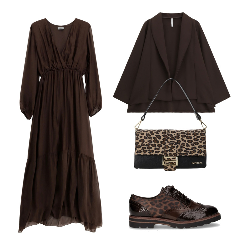 Outfit donna - Total look #2264093. Stile Trendy per Serata fuori. Abbinamento con blazer, borse a spalla, vestiti lunghi, scarpe stringate.