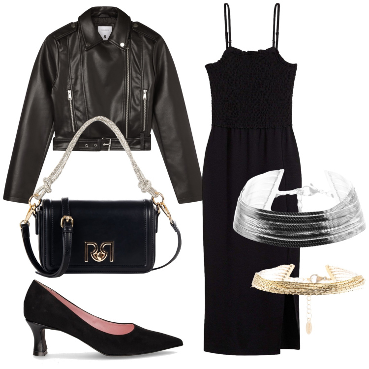 Outfit donna - Doppio bracciale. Stile Glamour per Serata fuori. Abbinamento con vestiti midi/longuette, giacche, borse a mano, braccialetti, braccialetti, décolleté.