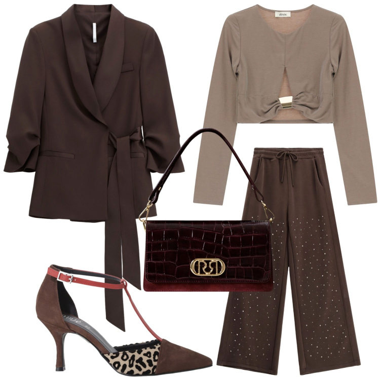 Outfit donna - Il blazer salva look. Stile Minimal per Serata fuori. Abbinamento con borse a mano, blazer, pantaloni, décolleté, top.