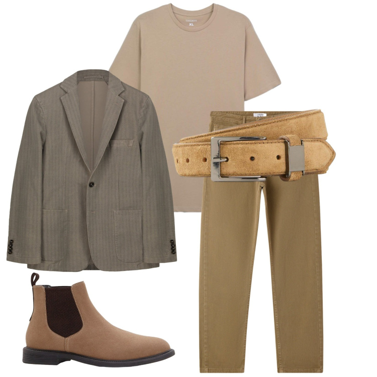 Outfit uomo - Total look #2264151. Stile Casual per Ufficio. Abbinamento con stivali e stivaletti, cinture, t-shirt, jeans dritti, giacche.