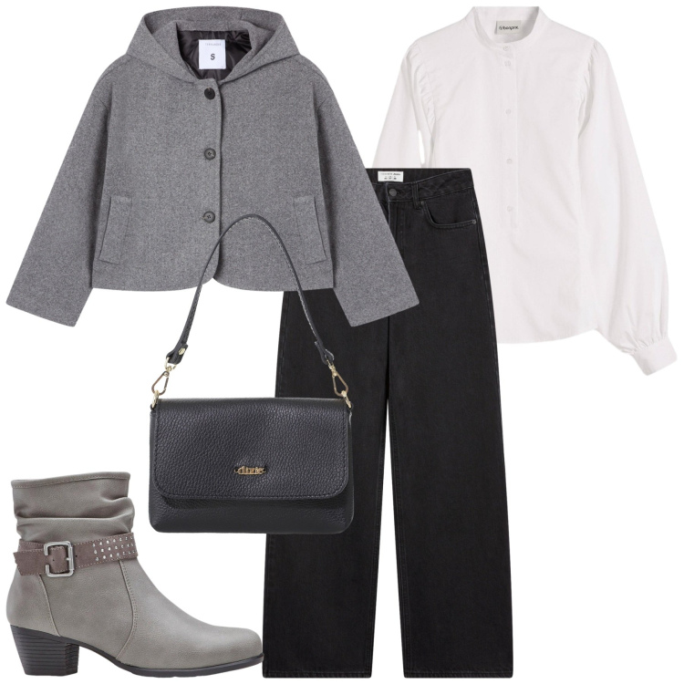 Outfit donna - Tutto il giorno in giro. Stile Casual chic per Tutti i giorni. Abbinamento con stivaletti, camicie, caban, jeans, borse a tracolla.
