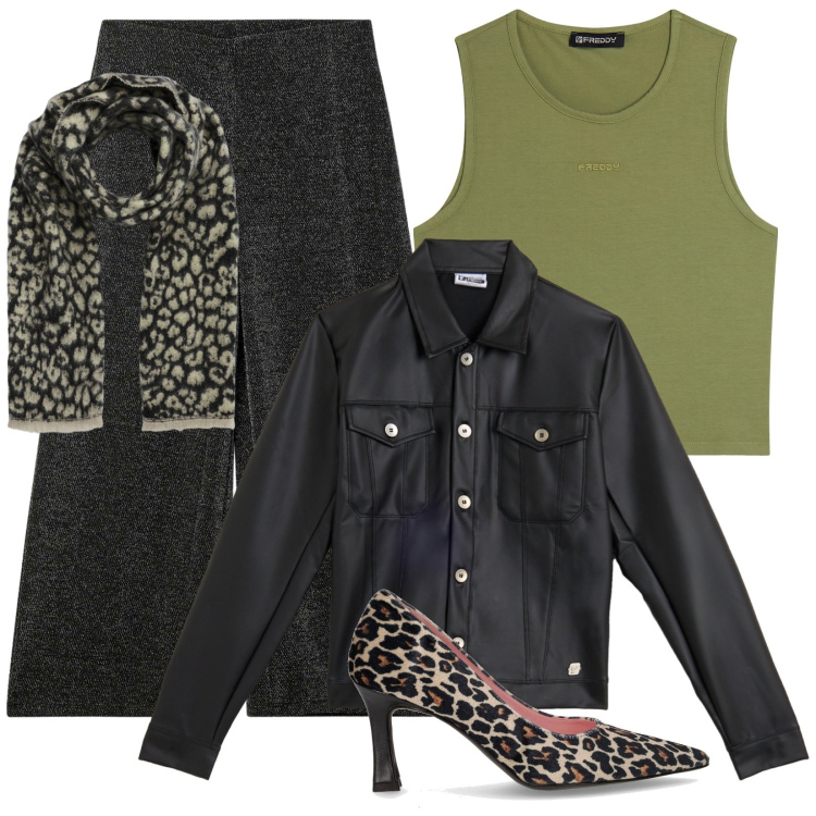 Outfit donna - Stile deciso. Stile Trendy per Tutti i giorni. Abbinamento con sciarpe, pantaloni culotte, giacche, top, décolleté.