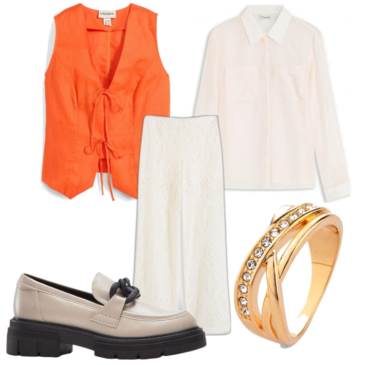 Outfit femme - Bon Ton #5935. Style Bon Ton pour Tous les jours. Assortir avec bagues, tuniques, mocassins, pantalon , chemisiers.