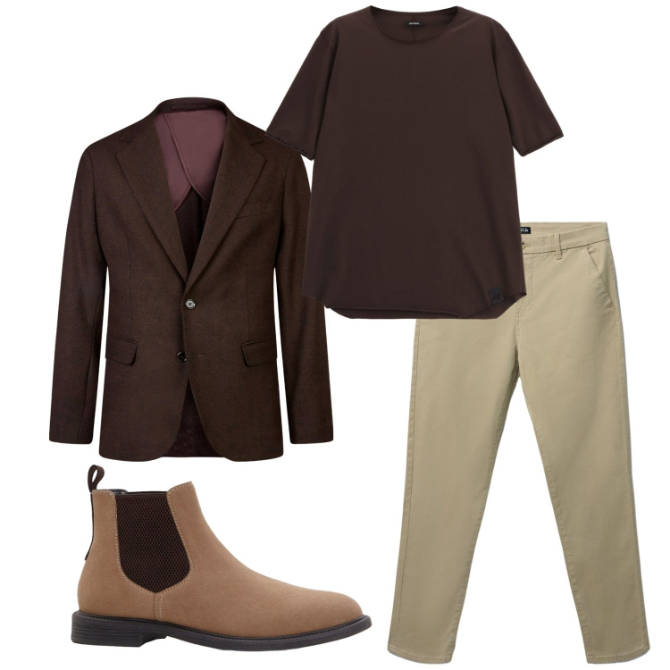 Outfit uomo - Total look #2264182. Stile Casual per Tutti i giorni. Abbinamento con stivali e stivaletti, pantaloni chino, t-shirt, giacche.