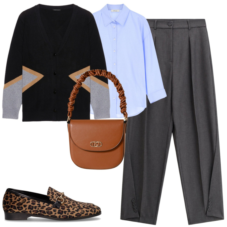 Outfit donna - City. Stile Urban per Tutti i giorni. Abbinamento con borse a mano, pantaloni, camicie, cardigans, mocassini.