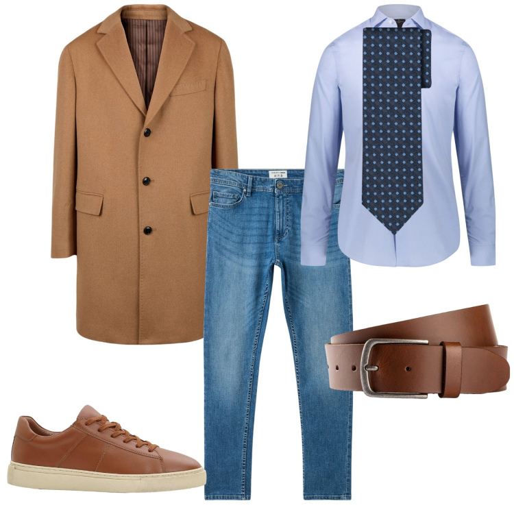 Outfit uomo - Total look #2264203. Stile Business/Elegante per Ufficio. Abbinamento con cinture, sneakers, jeans skinny, camicie, cappotti, cravatte.