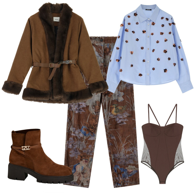 Outfit donna - Total look #2264205. Stile Casual chic per Tutti i giorni. Abbinamento con stivaletti, body, cinture, camicie, pantaloni.