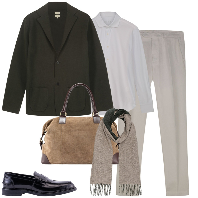 Outfit uomo - Total look #2264214. Stile Trendy per Tutti i giorni. Abbinamento con pantaloni, giacche, sciarpe, borse sportive, camicie, scarpe stringate.