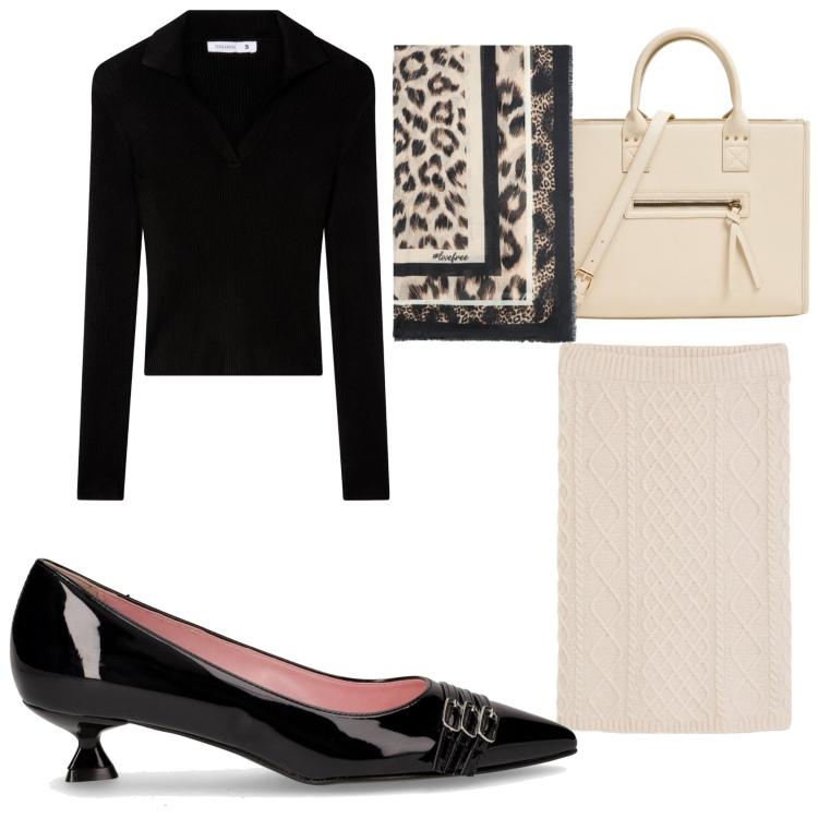 Outfit donna - La gonna in maglia. Stile Bon Ton per Ufficio. Abbinamento con gonne, shopping bag, maglieria, décolleté, foulard.