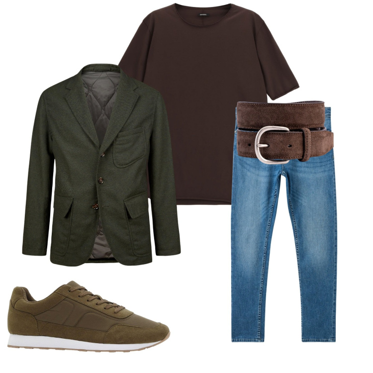 Outfit uomo - Total look #2264219. Stile Casual per Tutti i giorni. Abbinamento con sneakers, jeans skinny, t-shirt, giacche, cinture.