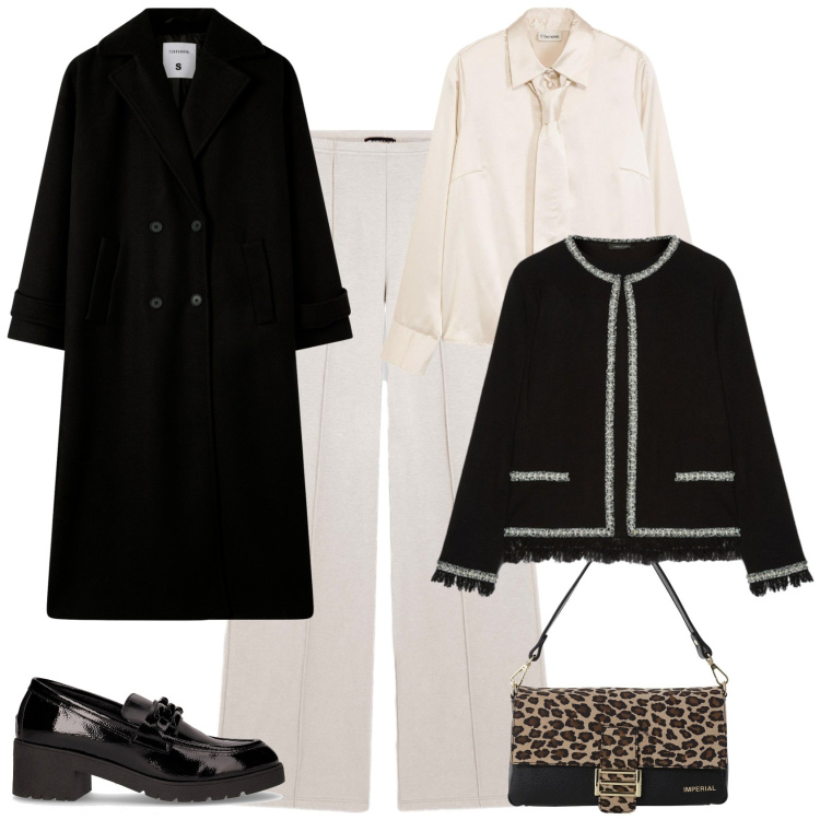 Outfit donna - Total look #2264230. Stile Chic per Tutti i giorni. Abbinamento con camicie, cappotti, borse a spalla, pantaloni, mocassini, cardigans.