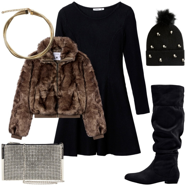 Outfit donna - Il bomber contemporaneo. Stile Chic per Serata fuori. Abbinamento con stivali, berretti, vestiti corti, ecopellicce, pochette, collane.