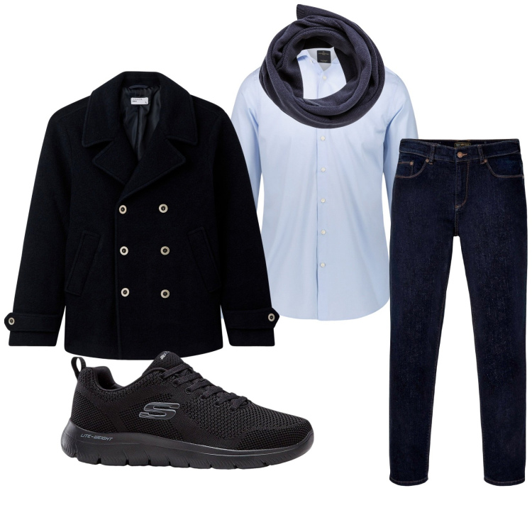 Outfit uomo - Total look #2264233. Stile Trendy per Tutti i giorni. Abbinamento con jeans dritti, sneakers, sciarpe, cappotti, camicie.