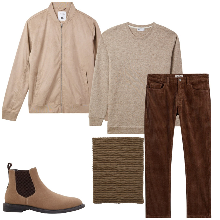 Outfit uomo - Total look #2264234. Stile Casual per Tutti i giorni. Abbinamento con pantaloni, stivali e stivaletti, bomber, scaldacollo, maglieria.