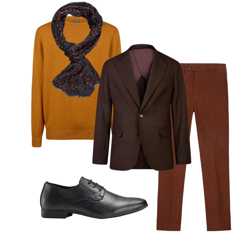 Outfit uomo - Total look #2264236. Stile Trendy per Tutti i giorni. Abbinamento con scarpe stringate, maglieria, giacche, pantaloni chino, sciarpe.