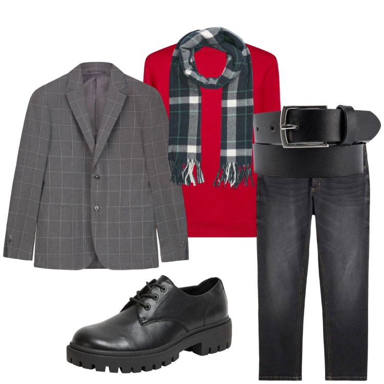 Outfit uomo - Total look #2264242. Stile Casual per Ufficio. Abbinamento con jeans dritti, scarpe stringate, sciarpe, maglieria, giacche, cinture.