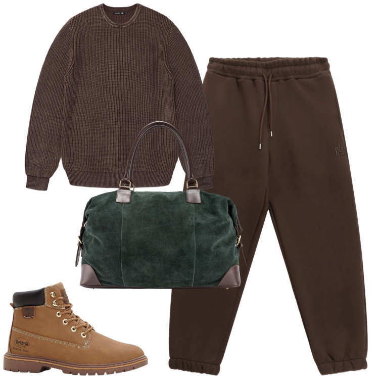 Outfit uomo - Total look #2264243. Stile Casual per Tutti i giorni. Abbinamento con stivali e stivaletti, maglieria, pantaloni, borse sportive.