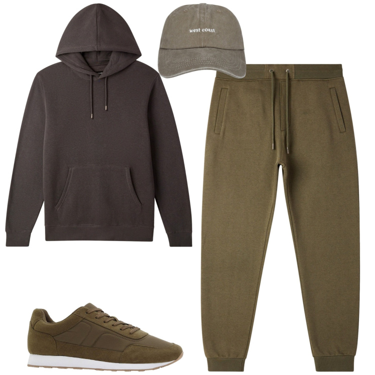 Outfit uomo - Total look #2264246. Stile Casual per Tutti i giorni. Abbinamento con sneakers, cappelli con visiera, pantaloni, felpe con cappuccio.