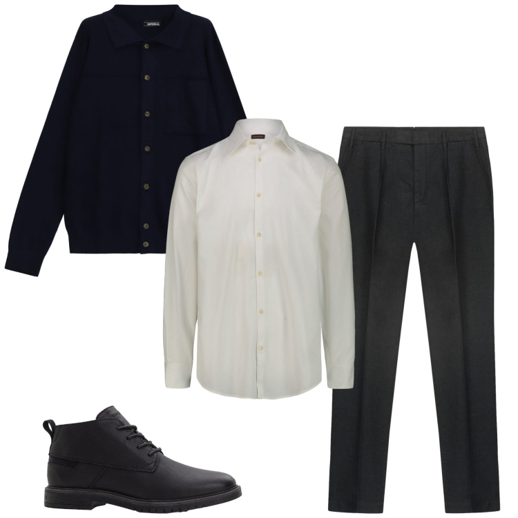 Outfit uomo - Total look #2264252. Stile Urban per Tutti i giorni. Abbinamento con stivali e stivaletti, cardigans, pantaloni, camicie.