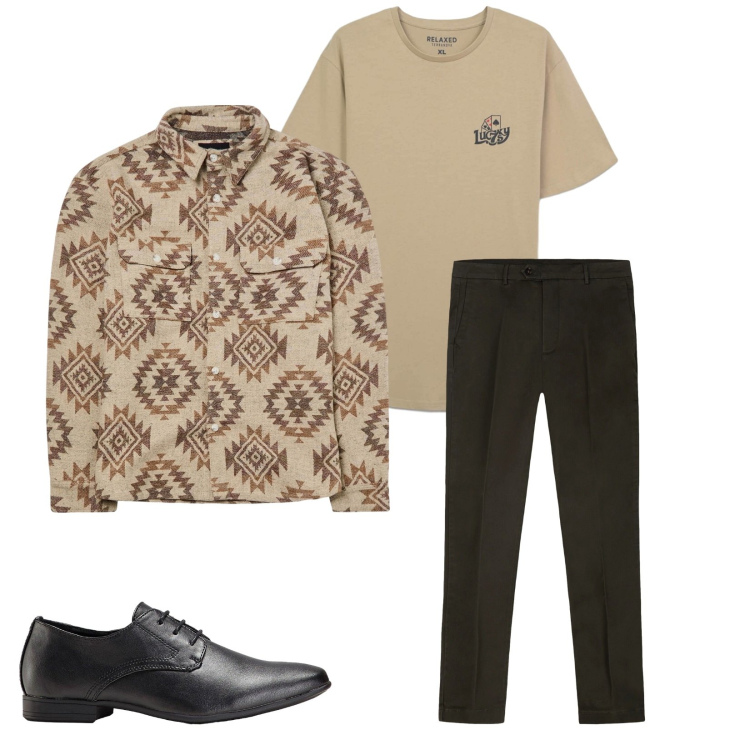 Outfit uomo - Total look #2264254. Stile Trendy per Serata speciale. Abbinamento con scarpe stringate, cappotti, t-shirt, pantaloni chino.